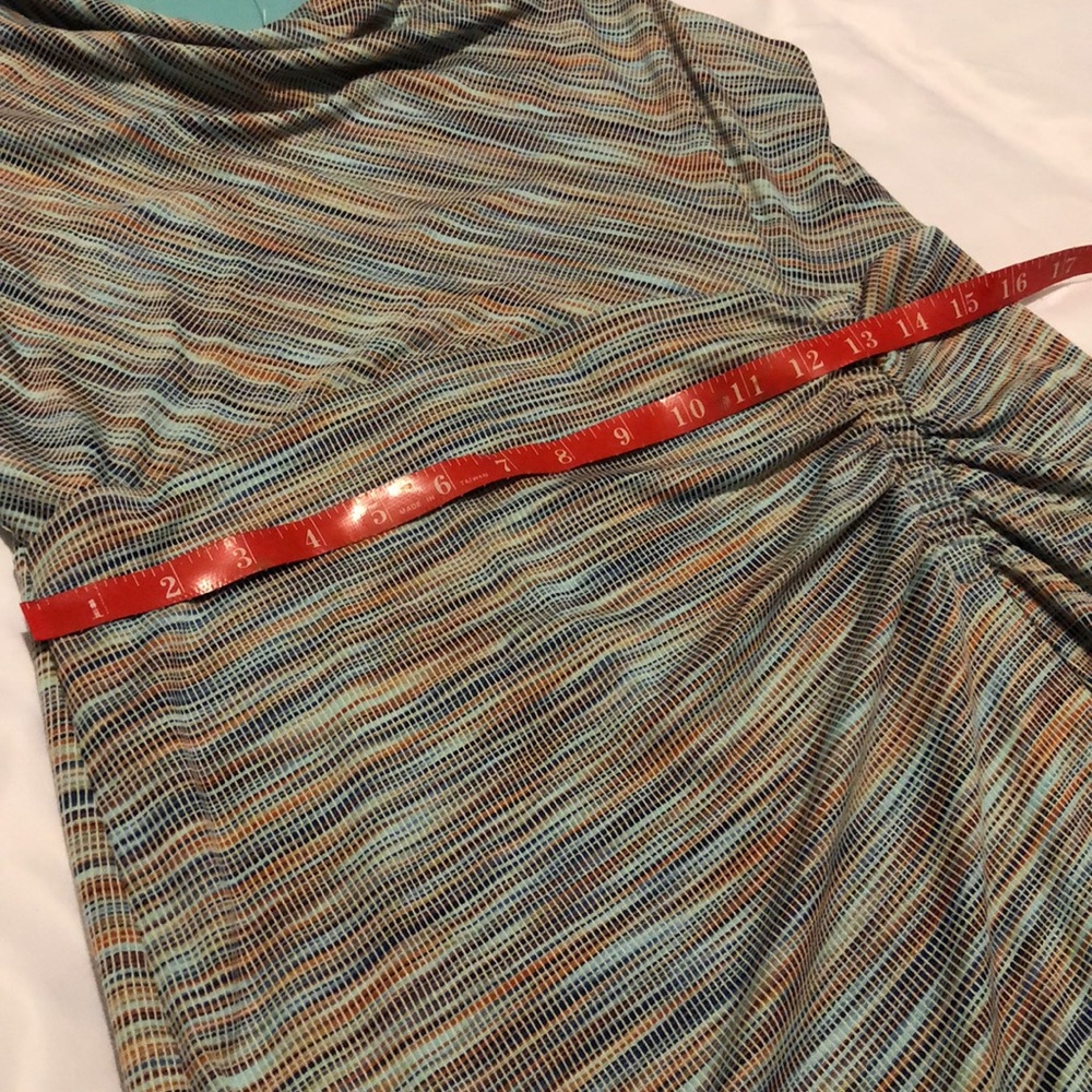 NWTS ANTHROPOLOGIE CHIC COWL NECK BLUE MARLED RUCHED DRESS (LP) - Picture 13 of 17
